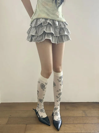 Vintage Rose Flower Pattern Knee Socks