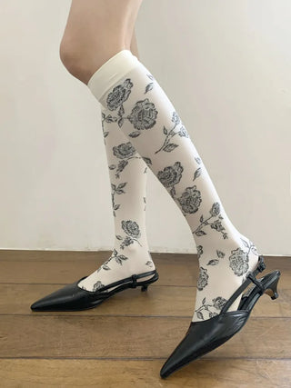 Vintage Rose Flower Pattern Knee Socks