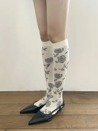 Vintage Rose Flower Pattern Knee Socks