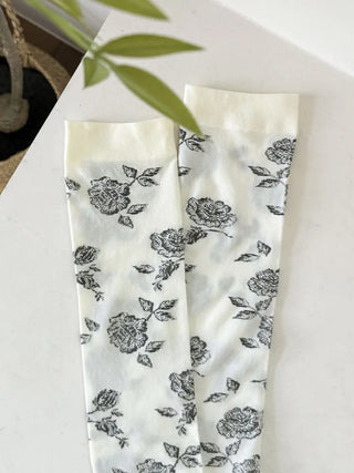 Vintage Rose Flower Pattern Knee Socks