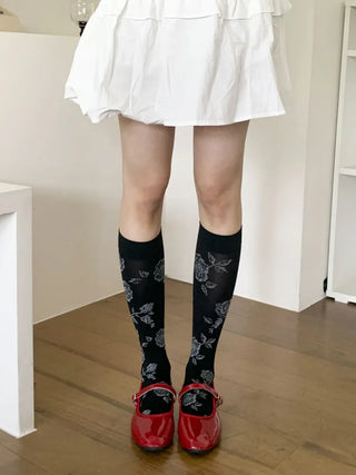 Vintage Rose Flower Pattern Knee Socks