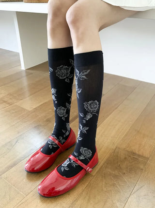 Vintage Rose Flower Pattern Knee Socks