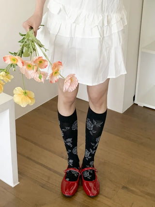 Vintage Rose Flower Pattern Knee Socks
