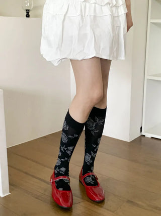 Vintage Rose Flower Pattern Knee Socks