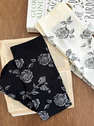 Vintage Rose Flower Pattern Knee Socks