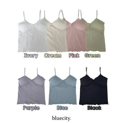 Popori Pastel Lace Ribbed Cap Bralette Sleeveless