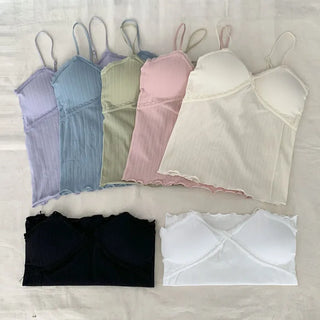 Popori Pastel Lace Ribbed Cap Bralette Sleeveless