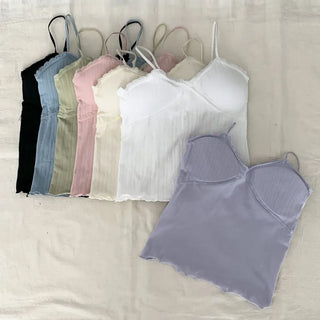Popori Pastel Lace Ribbed Cap Bralette Sleeveless