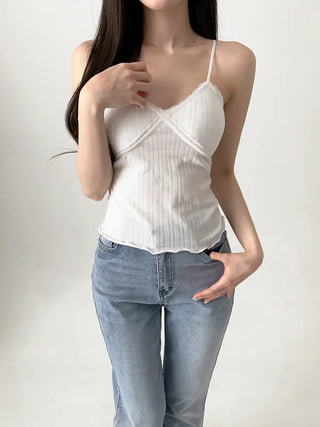 Popori Pastel Lace Ribbed Cap Bralette Sleeveless
