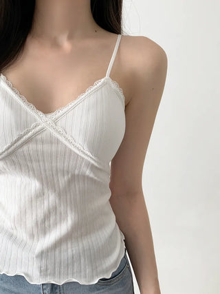 Popori Pastel Lace Ribbed Cap Bralette Sleeveless