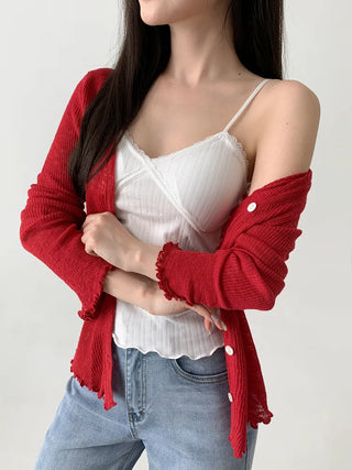 Popori Pastel Lace Ribbed Cap Bralette Sleeveless