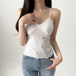 Popori Pastel Lace Ribbed Cap Bralette Sleeveless