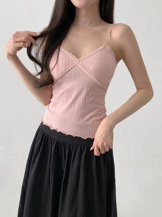 Popori Pastel Lace Ribbed Cap Bralette Sleeveless