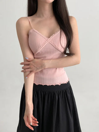 Popori Pastel Lace Ribbed Cap Bralette Sleeveless