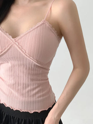 Popori Pastel Lace Ribbed Cap Bralette Sleeveless