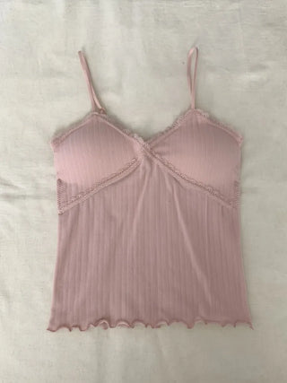 Popori Pastel Lace Ribbed Cap Bralette Sleeveless