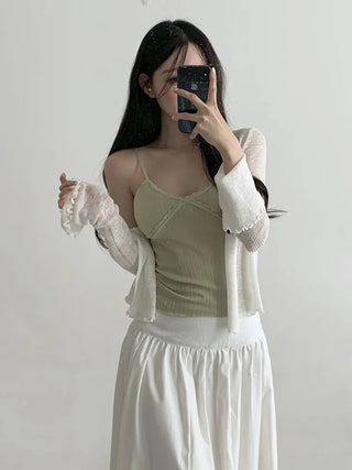 Popori Pastel Lace Ribbed Cap Bralette Sleeveless
