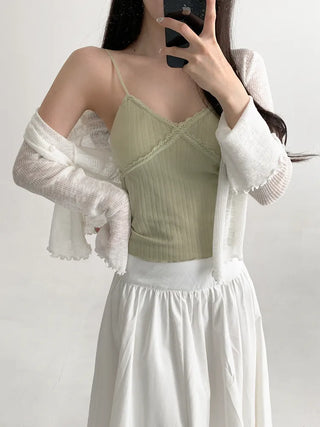 Popori Pastel Lace Ribbed Cap Bralette Sleeveless