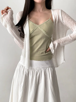 Popori Pastel Lace Ribbed Cap Bralette Sleeveless