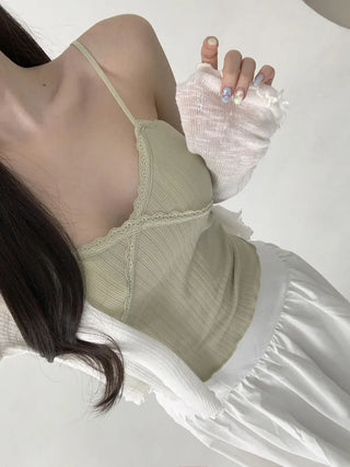 Popori Pastel Lace Ribbed Cap Bralette Sleeveless