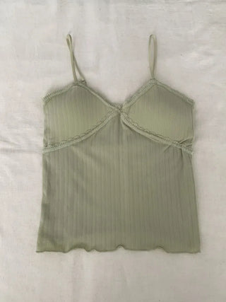 Popori Pastel Lace Ribbed Cap Bralette Sleeveless