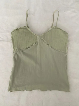 Popori Pastel Lace Ribbed Cap Bralette Sleeveless