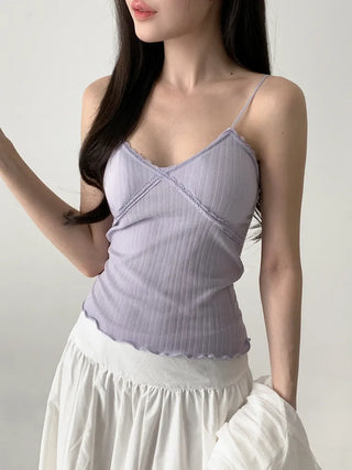 Popori Pastel Lace Ribbed Cap Bralette Sleeveless