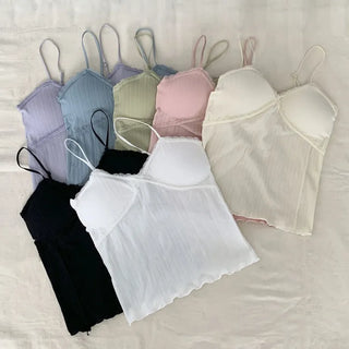 Popori Pastel Lace Ribbed Cap Bralette Sleeveless