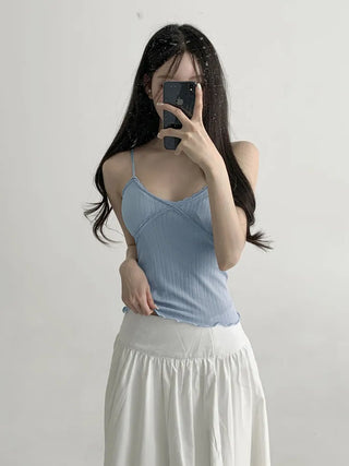Popori Pastel Lace Ribbed Cap Bralette Sleeveless