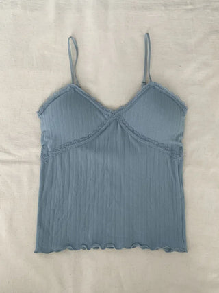 Popori Pastel Lace Ribbed Cap Bralette Sleeveless