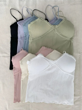 Popori Pastel Lace Ribbed Cap Bralette Sleeveless