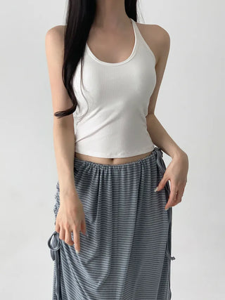 Venue Halterneck Ribbed Color Cap Bralette Sleeveless