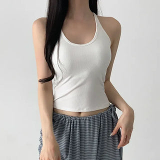 Venue Halterneck Ribbed Color Cap Bralette Sleeveless