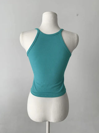 Venue Halterneck Ribbed Color Cap Bralette Sleeveless