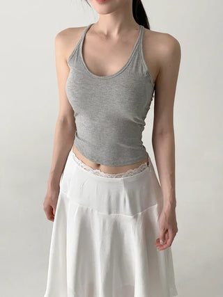 Venue Halterneck Ribbed Color Cap Bralette Sleeveless