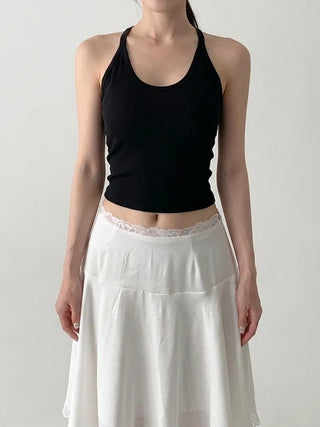 Venue Halterneck Ribbed Color Cap Bralette Sleeveless