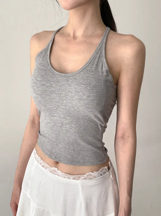 Venue Halterneck Ribbed Color Cap Bralette Sleeveless