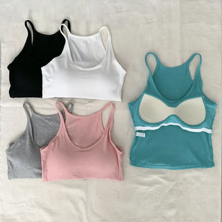 Venue Halterneck Ribbed Color Cap Bralette Sleeveless
