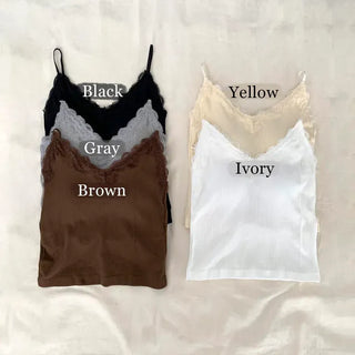 Supi Lace Ribbed V-Neck Cap Bralette Sleeveless