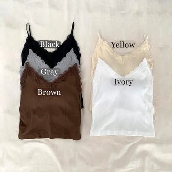 Supi Lace Ribbed V-Neck Cap Bralette Sleeveless