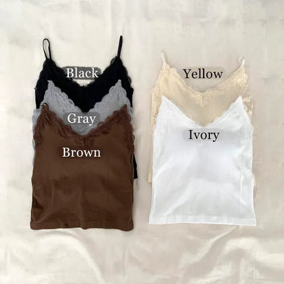 Supi Lace Ribbed V-Neck Cap Bralette Sleeveless