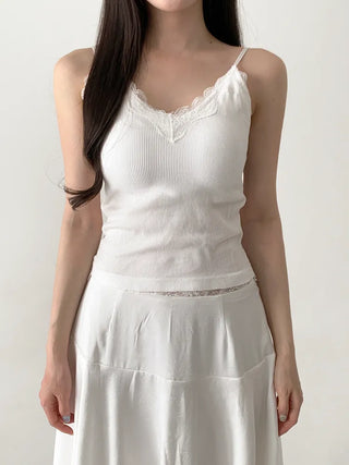 Supi Lace Ribbed V-Neck Cap Bralette Sleeveless