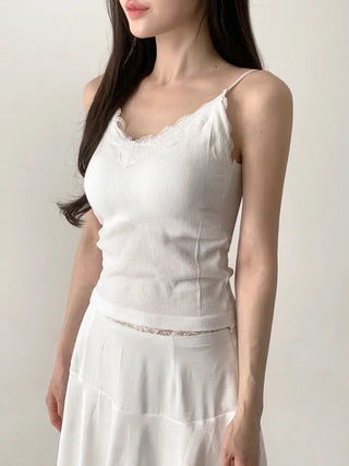 Supi Lace Ribbed V-Neck Cap Bralette Sleeveless