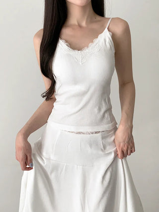 Supi Lace Ribbed V-Neck Cap Bralette Sleeveless