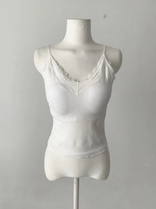 Supi Lace Ribbed V-Neck Cap Bralette Sleeveless