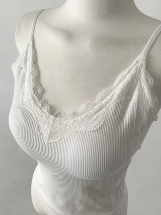 Supi Lace Ribbed V-Neck Cap Bralette Sleeveless