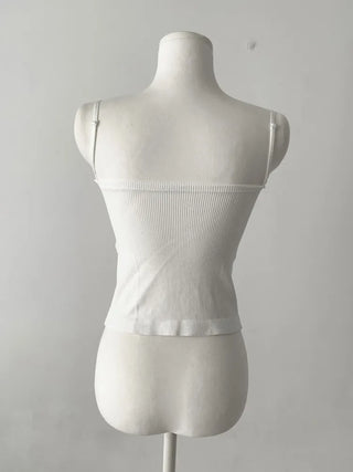 Supi Lace Ribbed V-Neck Cap Bralette Sleeveless