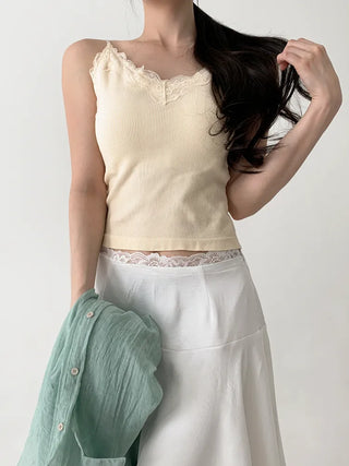 Supi Lace Ribbed V-Neck Cap Bralette Sleeveless