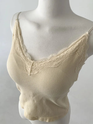 Supi Lace Ribbed V-Neck Cap Bralette Sleeveless