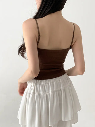 Supi Lace Ribbed V-Neck Cap Bralette Sleeveless